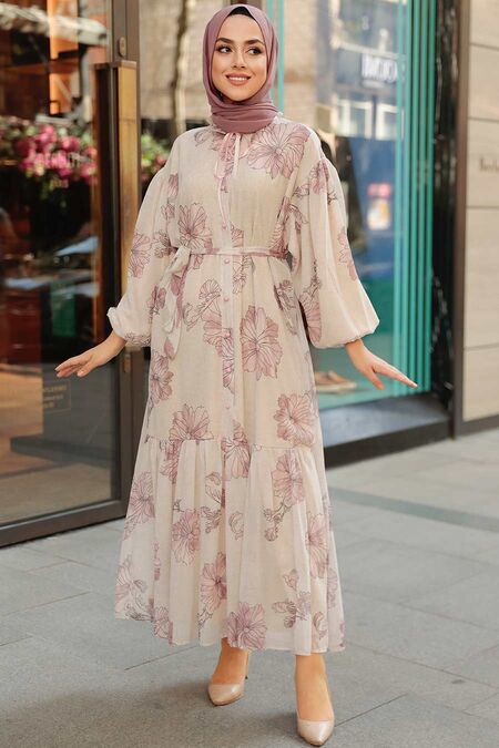 Powder Pink Hijab Dress 10440PD - NEVA STYLE