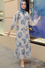 İndigo Blue Hijab Dress 10440IM - 2