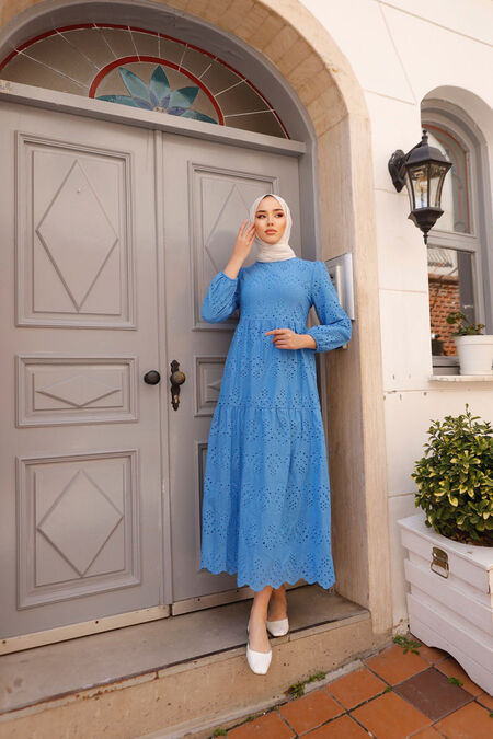İndigo Blue Hijab Dress 1073IM - NEVA STYLE