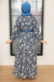 İndigo Blue Hijab Dress 11262IM - 3