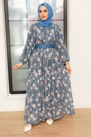 İndigo Blue Hijab Dress 11262IM - 1