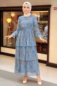İndigo Blue Hijab Dress 11470IM - 1