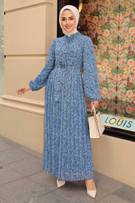 İndigo Blue Hijab Dress 1158IM - NEVA STYLE