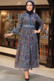 İndigo Blue Hijab Dress 11740IM - 1