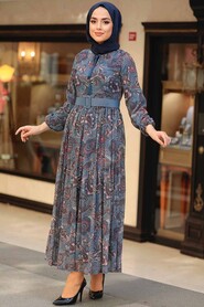 İndigo Blue Hijab Dress 11740IM - 2