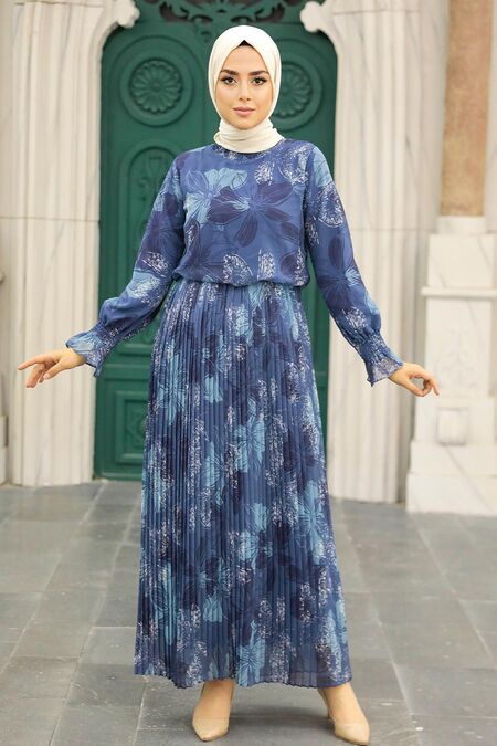 İndigo Blue Hijab Dress 11791IM - NEVA STYLE