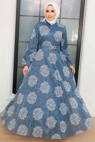 İndigo Blue Hijab Dress 11870IM - 3