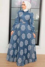 İndigo Blue Hijab Dress 11870IM - 2