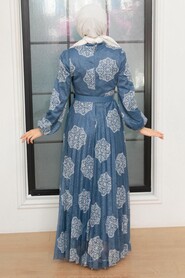 İndigo Blue Hijab Dress 11870IM - 4