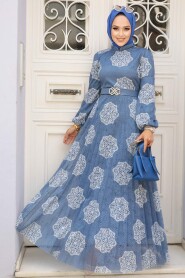 İndigo Blue Hijab Dress 11870IM - 1