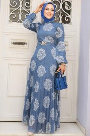 İndigo Blue Hijab Dress 11870IM - 2