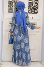İndigo Blue Hijab Dress 11870IM - 3