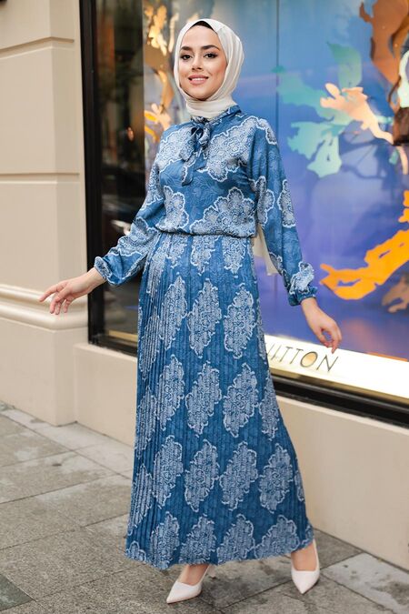 İndigo Blue Hijab Dress 1191IM - NEVA STYLE