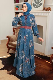 İndigo Blue Hijab Dress 1198IM - 3
