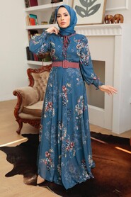 İndigo Blue Hijab Dress 1198IM - 1