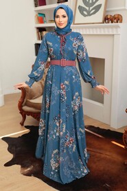 İndigo Blue Hijab Dress 1198IM - 2
