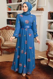 İndigo Blue Hijab Dress 12040IM - 3