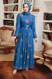 İndigo Blue Hijab Dress 12040IM - 2