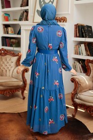 İndigo Blue Hijab Dress 12040IM - 4