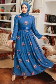 İndigo Blue Hijab Dress 12040IM - 1