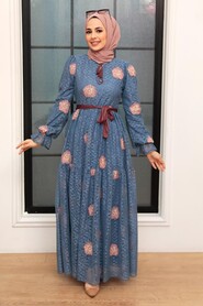 İndigo Blue Hijab Dress 1216IM - 2