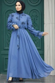 İndigo Blue Hijab Dress 12170IM - 1