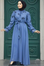 İndigo Blue Hijab Dress 12170IM - 2