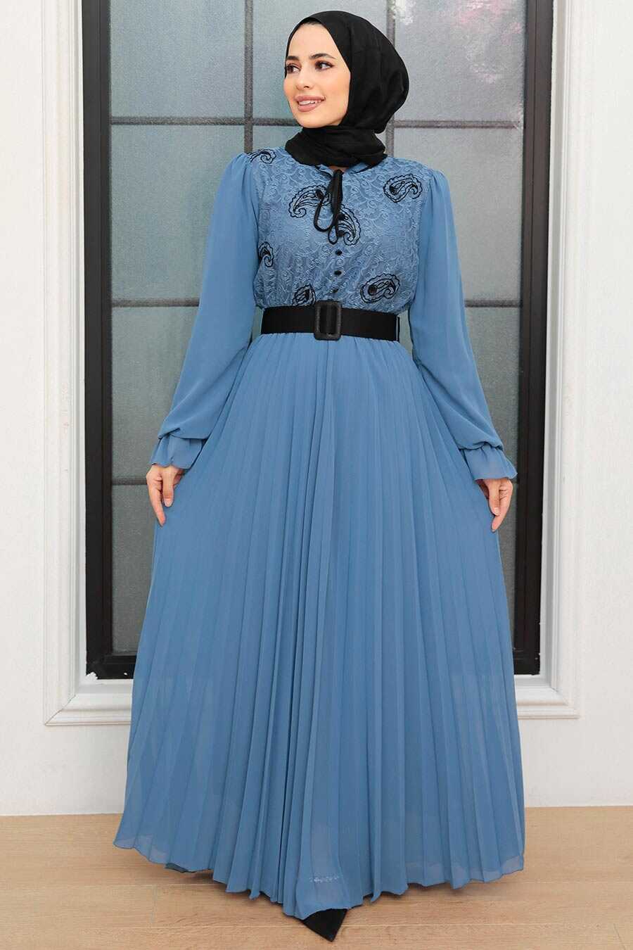 İndigo Blue Hijab Dress 10079IM 