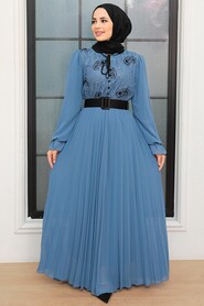 İndigo Blue Hijab Dress 1218IM - 1