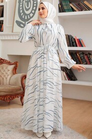İndigo Blue Hijab Dress 12302IM - 1