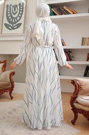 İndigo Blue Hijab Dress 12302IM - 2
