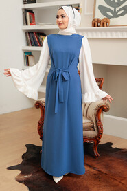 İndigo Blue Hijab Dress 1335IM - 2