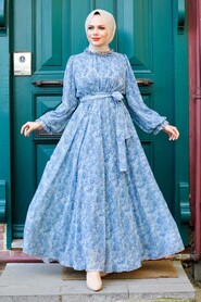 İndigo Blue Hijab Dress 14230IM - 1
