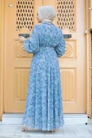 İndigo Blue Hijab Dress 14230IM - 2