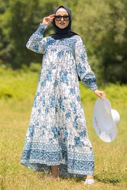 İndigo Blue Hijab Dress 1947IM - 3
