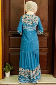 İndigo Blue Hijab Dress 21752IM - 3