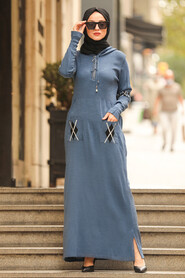 İndigo Blue Hijab Dress 2243IM - 2