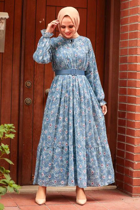 İndigo Blue Hijab Dress 2270IM - NEVA STYLE