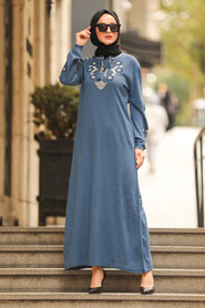 İndigo Blue Hijab Dress 23120IM - 1