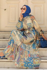 İndigo Blue Hijab Dress 23155IM - 3