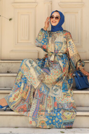 İndigo Blue Hijab Dress 23155IM - 1