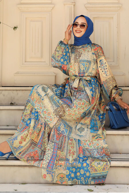 İndigo Blue Hijab Dress 23155IM - NEVA STYLE