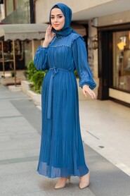 İndigo Blue Hijab Dress 24510IM - 3