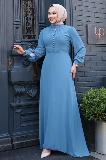İndigo Blue Hijab Dress 2703IM - NEVA STYLE