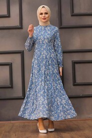 İndigo Blue Hijab Dress 27618IM - 2