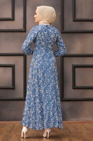 İndigo Blue Hijab Dress 27618IM - 3