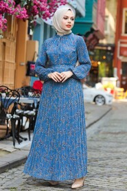 İndigo Blue Hijab Dress 27890IM - 3
