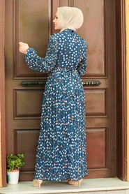 İndigo Blue Hijab Dress 27894IM - 2