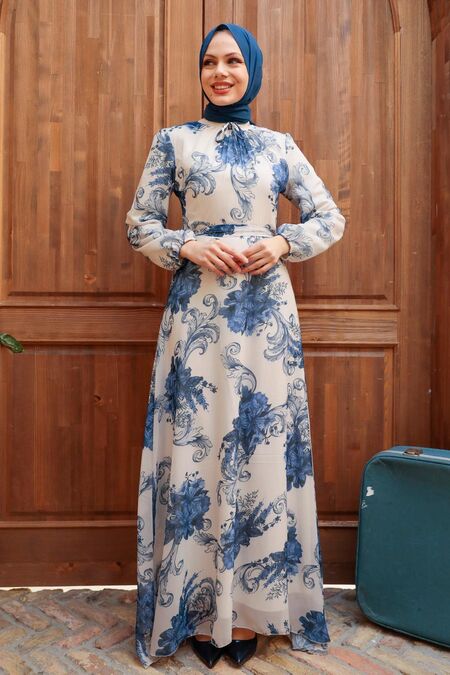 İndigo Blue Hijab Dress 279013IM - NEVA STYLE