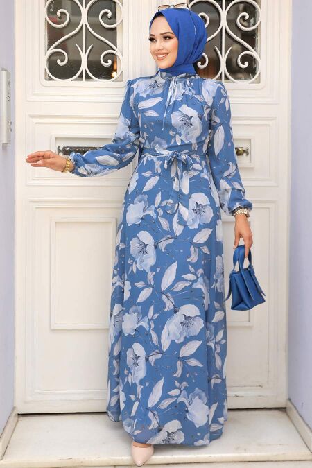 İndigo Blue Hijab Dress 279016IM - NEVA STYLE